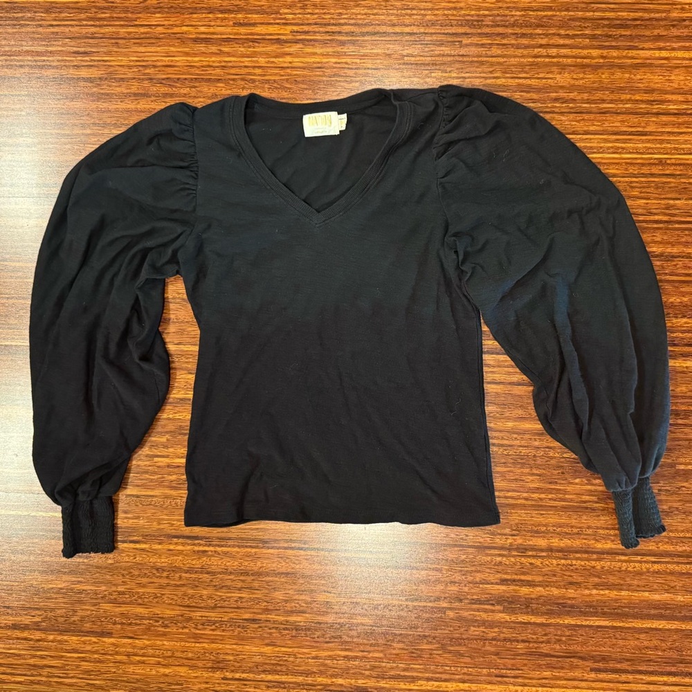 NATION LTD TABITHA LONG SLEEVE puff Pima cotton shirt- BLACK XS elevated basic